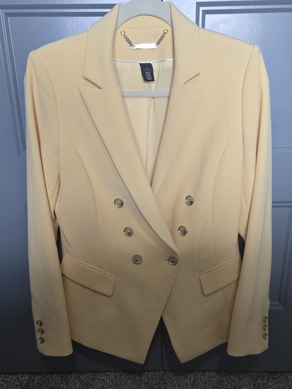 White House Black Market Double-Breasted Pale Yellow Blazer